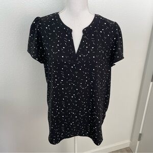 Hilary Radley Black Patterned Women's Short Sleeve Blouse, L